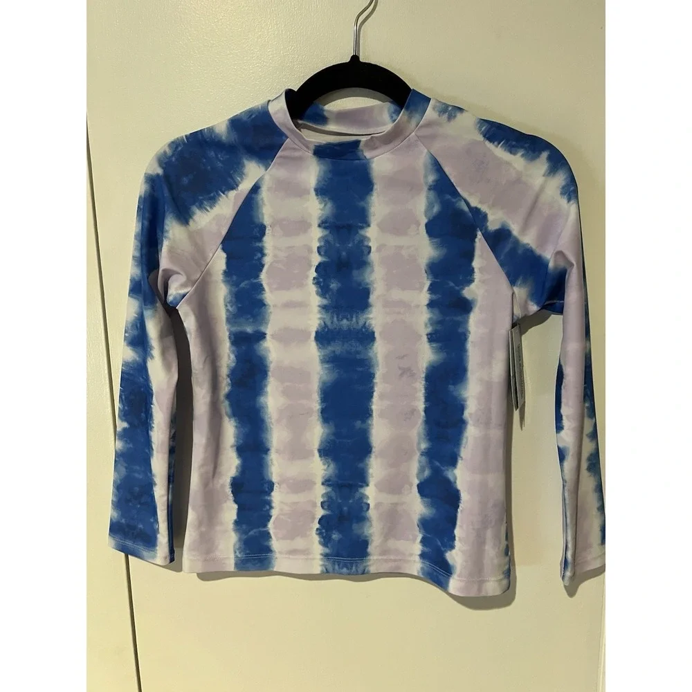 DSG Girls Large Swim Rash Guard Long Sleeve Top Purple Blue Tie‎ Dye NWT
